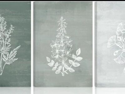 NEW BNCUE 3 Piece Neutral Botanical Canvas Wall Art 16" x 24"