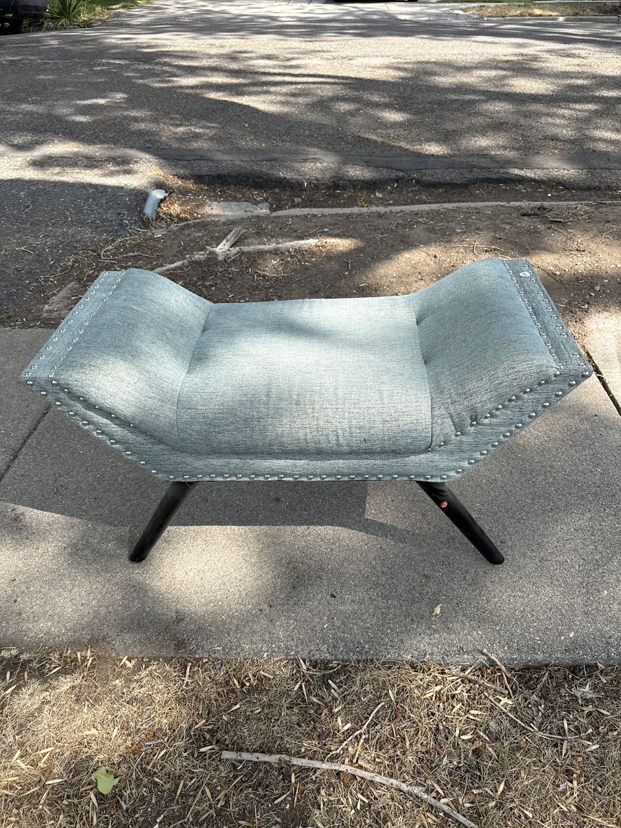Upholstered Accent Bench with Nailhead Trim and Black Legs