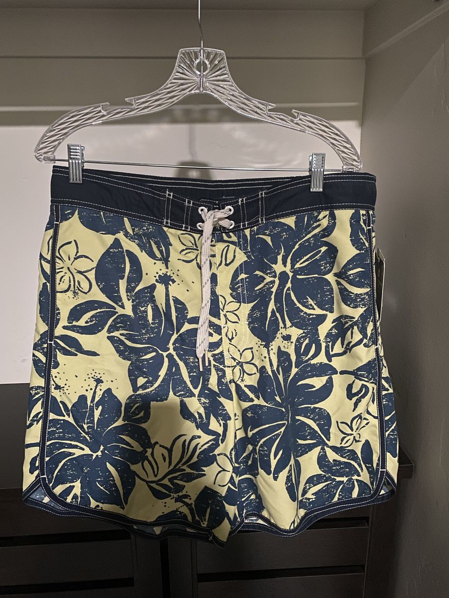 Caribbean Joe Island Supply Co. Men's Swim Trunks Size L - Ink Blue Floral Print Board Shorts