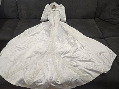 Diamond Brite White Wedding Dress with Beaded Lace Applique and Corset Back