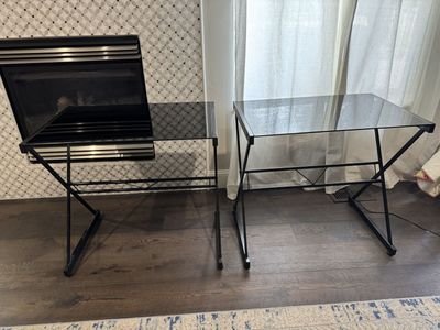Black Glass Top Side Tables (Set of 2) - Modern Accent Furniture