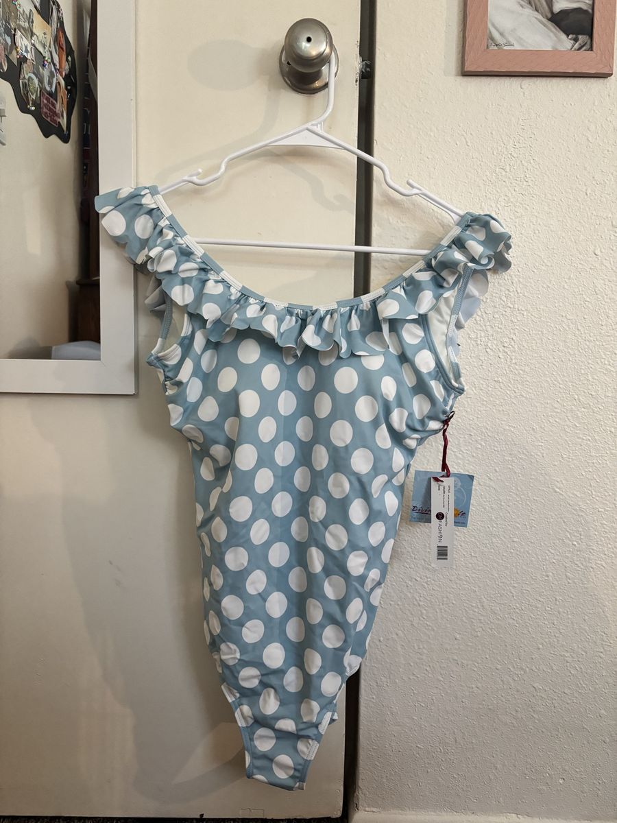 Ruffle Scoop Back One Piece - Maui Blue Dots - Size L