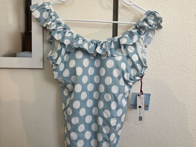 Ruffle Scoop Back One Piece - Maui Blue Dots - Size L