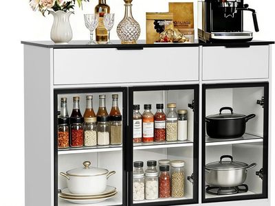 Buffet Cabinet with Drawers, White Wood-New in Box