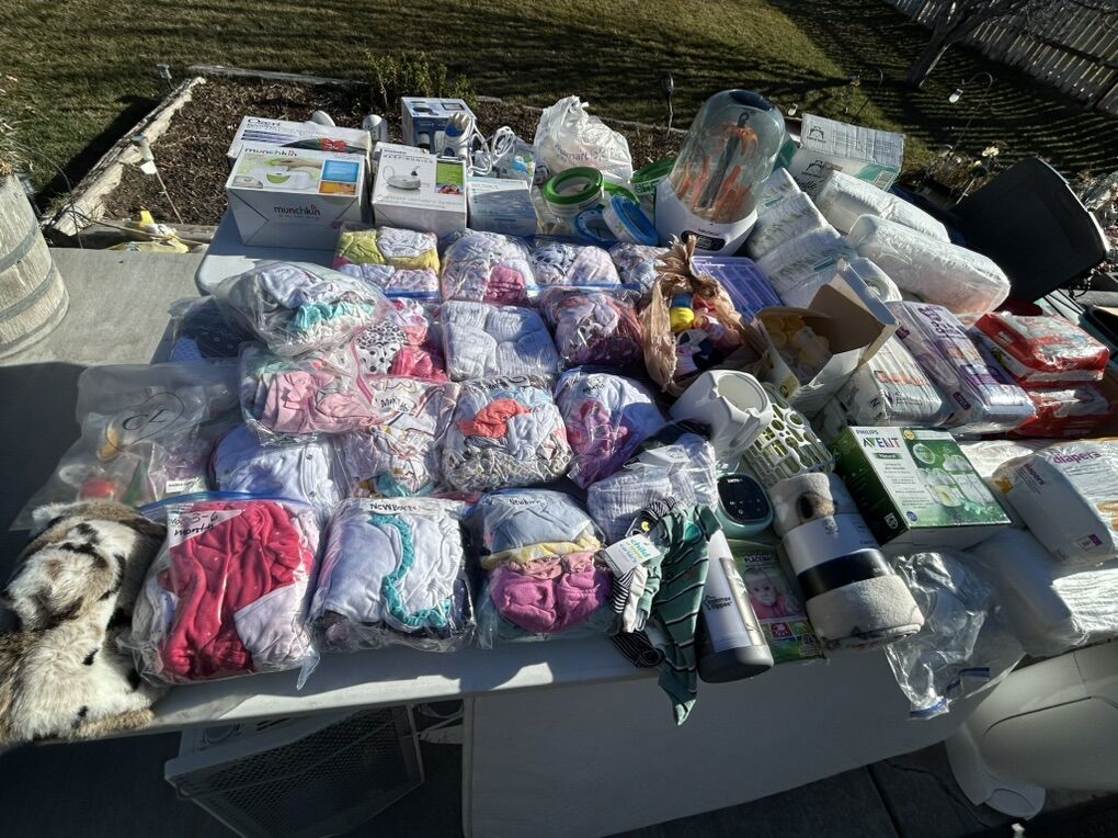 Huge Lot Of Baby Stuff; Diapers Clothes Bottles +