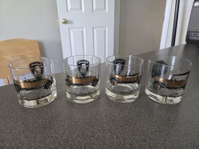 Vintage Plymouth Roadster & Chrysler Corporation Lowball Glasses Set of 4