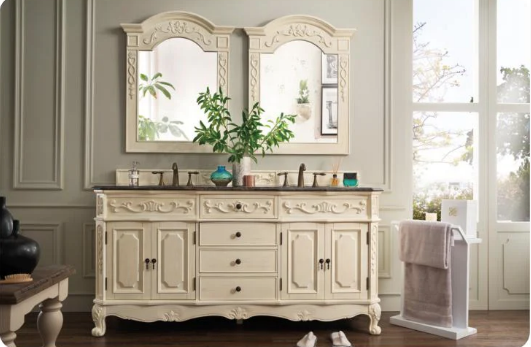 Antique White Double Vanity / Cabinet / Hutch 72"