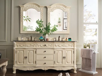 Antique White Double Vanity / Cabinet / Hutch 72"