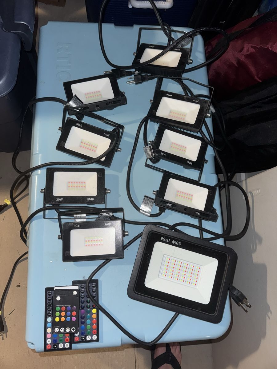 LED Outdoor Colored Floodlights - Eightx20W, One 50W.