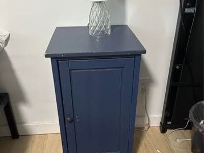 2 matching Navy Blue Wooden Nightstand Side Table with Storage Cabinet and Shelves