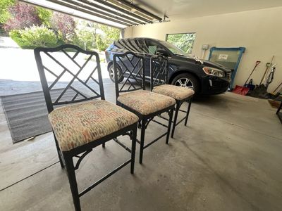 Set of 3 Custom Bamboo Counter Stools with Upholstered Seats - Ballard Designs Dayna Stool - retail $1500