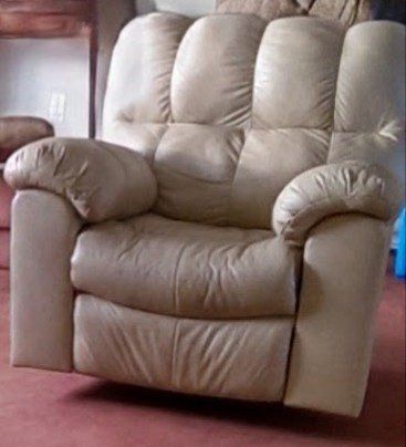 Overstuffed Beige Plush Reclining Armchair