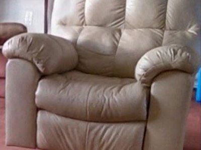 Overstuffed Beige Plush Reclining Armchair