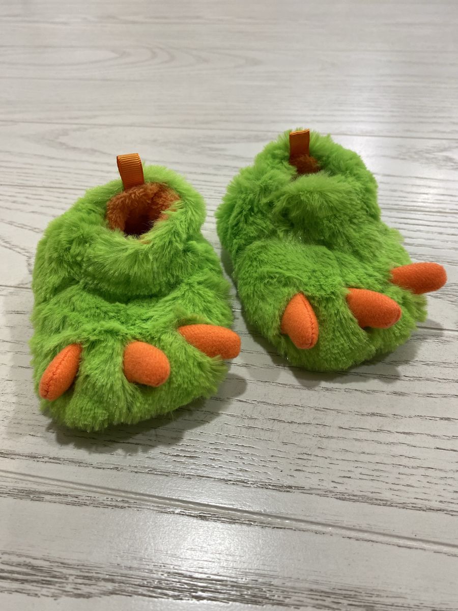 Wonder Nation Green Dinosaur Claw Baby Slippers - Size 2 Toddler