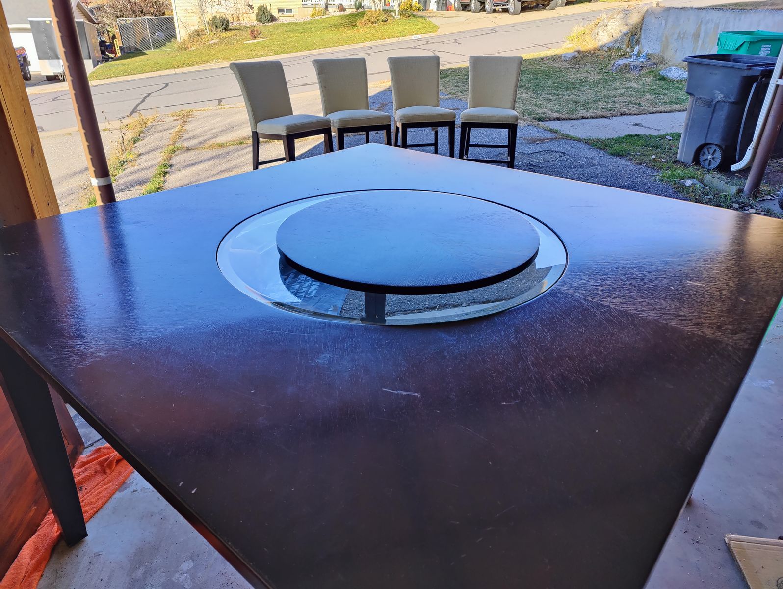 Ashley Furniture Square Center Height Table Set with Lazy-Susan and 4 Chairs