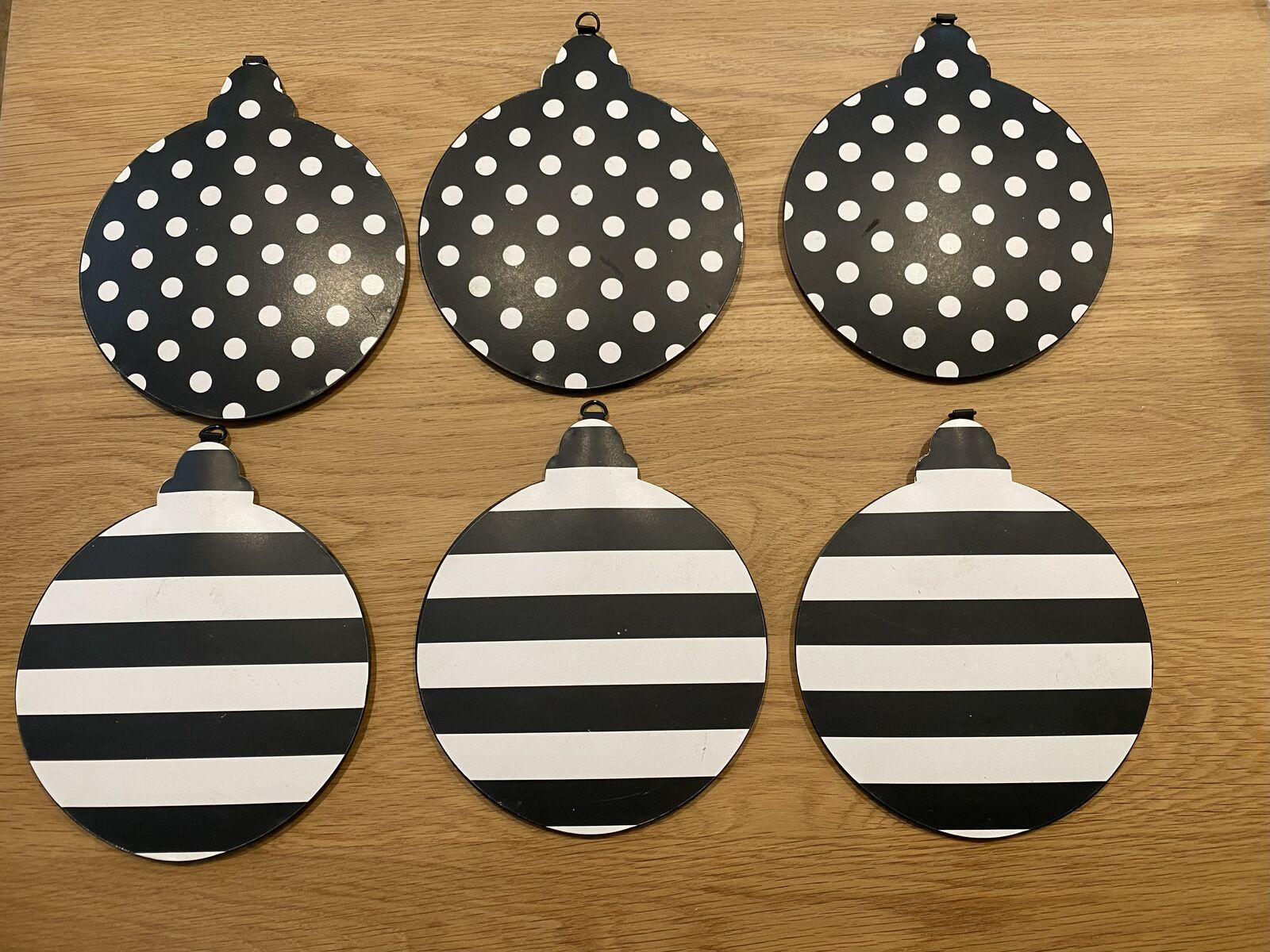 6 Metal Black and White Ornaments