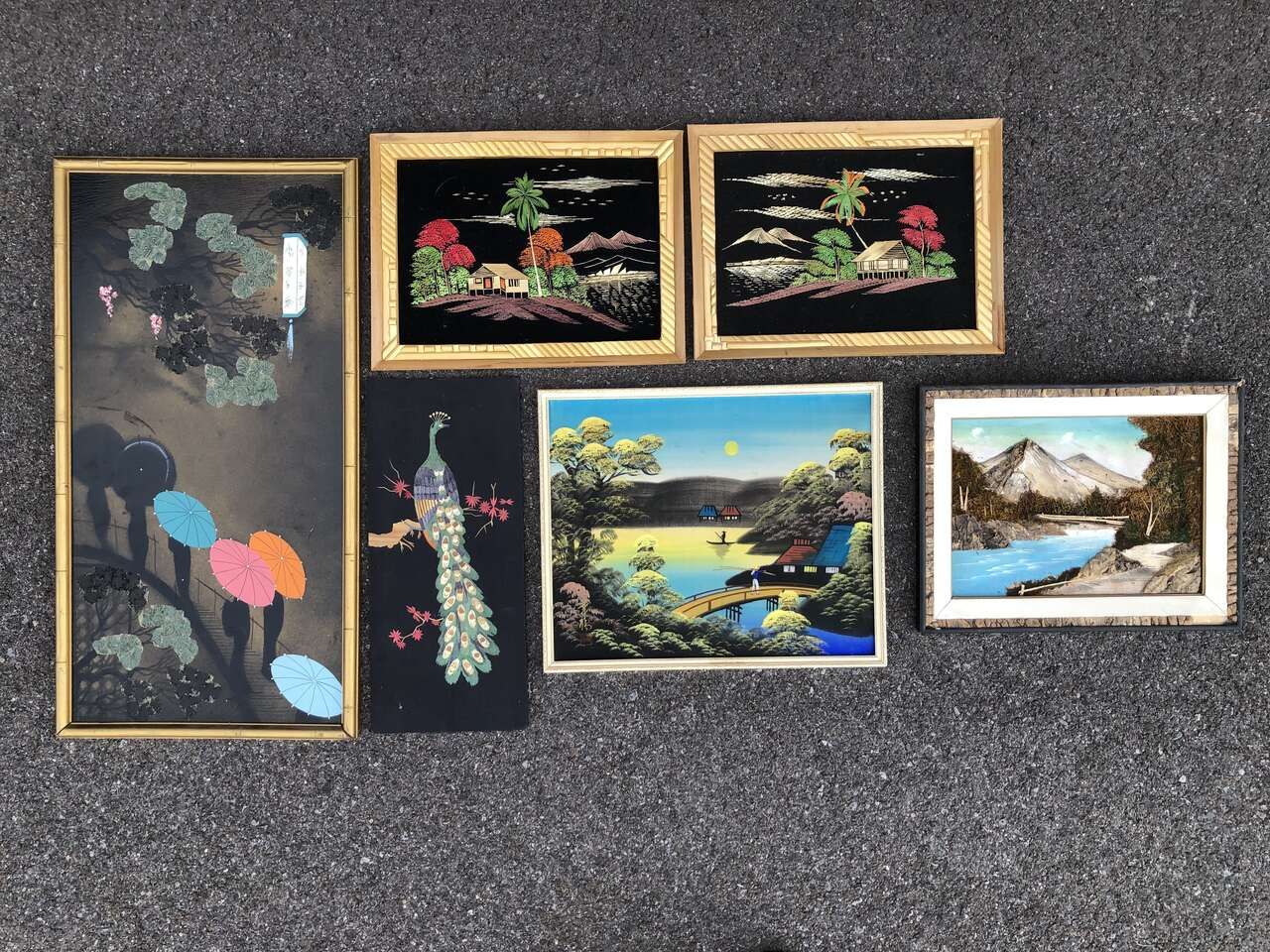 Vintage, Mid century oriental artwork , paintings, bark, bamboo art, silk, Asian  Chinese Japanese Korean
