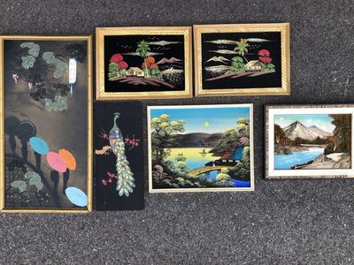 Vintage, Mid century oriental artwork , paintings, bark, bamboo art, silk, Asian Chinese Japanese Korean