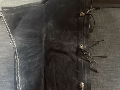 Kelly’s leather works. Black Leather Riding Chaps Suede Motorcycle Western Chaps 31-34 Waist
