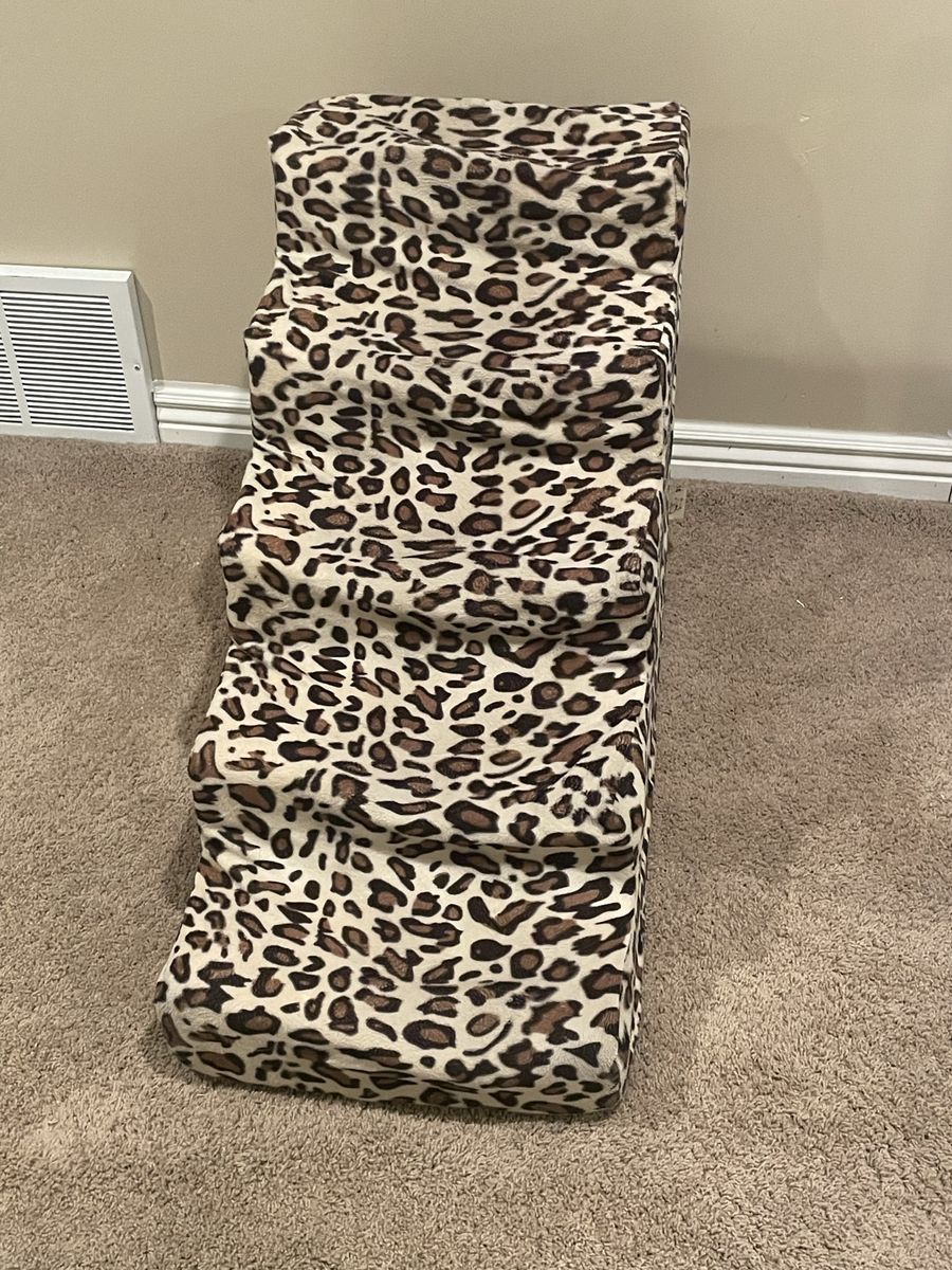 Leopard Print Pet Stairs - 5 Small Step Animal Pattern for Small Dogs/Cats