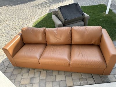 IKEA FINNALA 3-Seat Leather Sofa in Light Brown - Gently Used Condition
