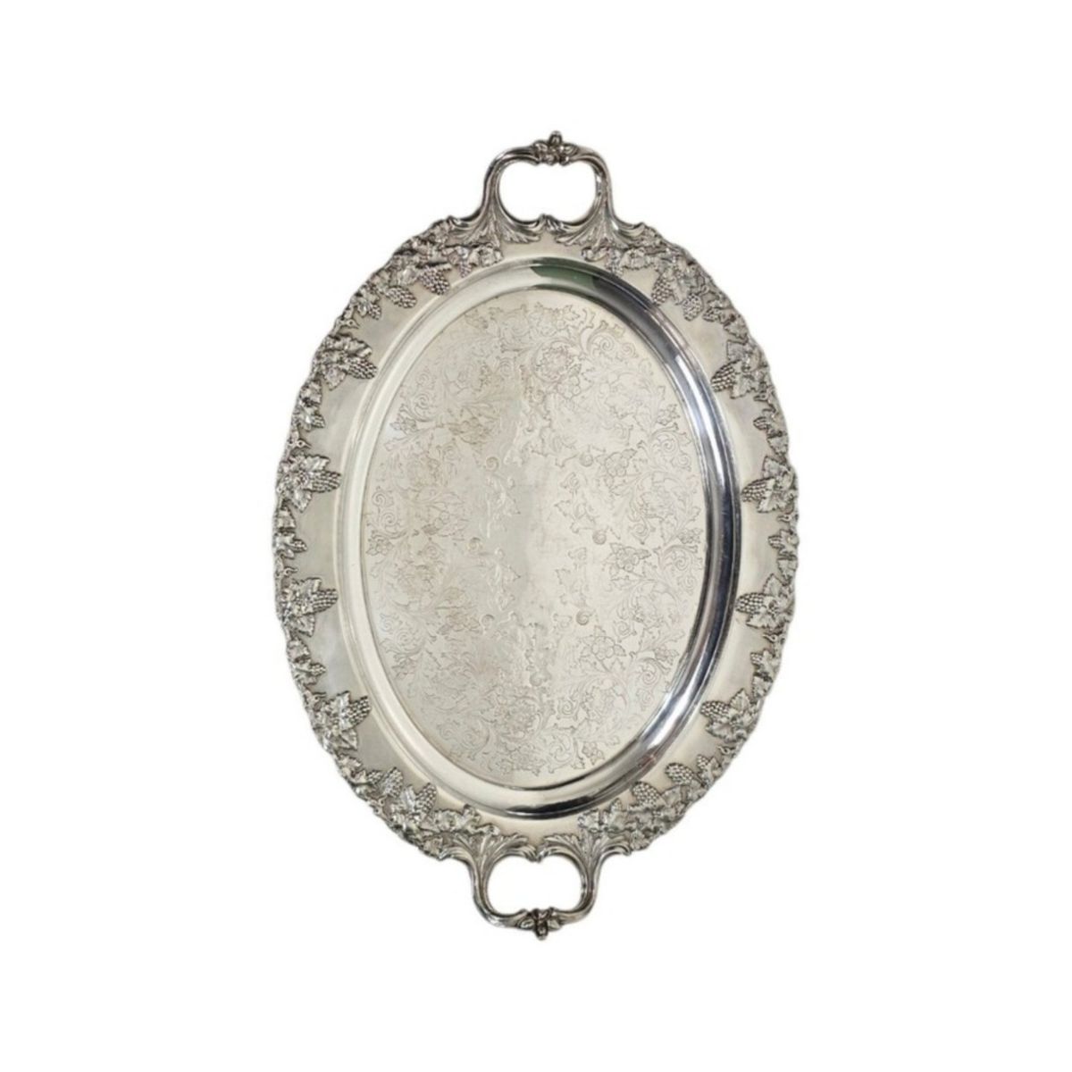 Vintage Barbour Silver Plate Serving Tray Grapevine Border Oval BCEP 20"