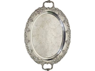 Vintage Barbour Silver Plate Serving Tray Grapevine Border Oval BCEP 20"