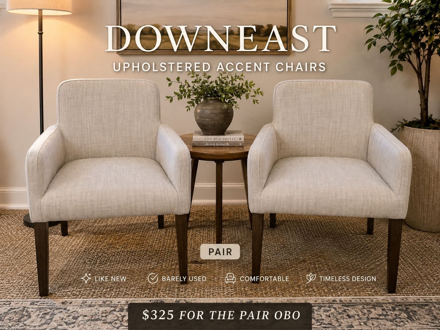 DownEast Upholstered Chairs – Pair – Like New