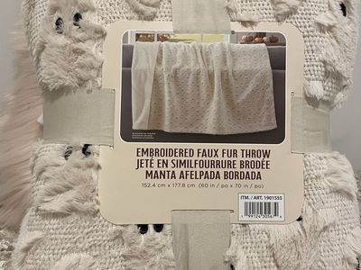 Embroidered Faux Fur Throw Blanket with Ghost Design 60 x 70