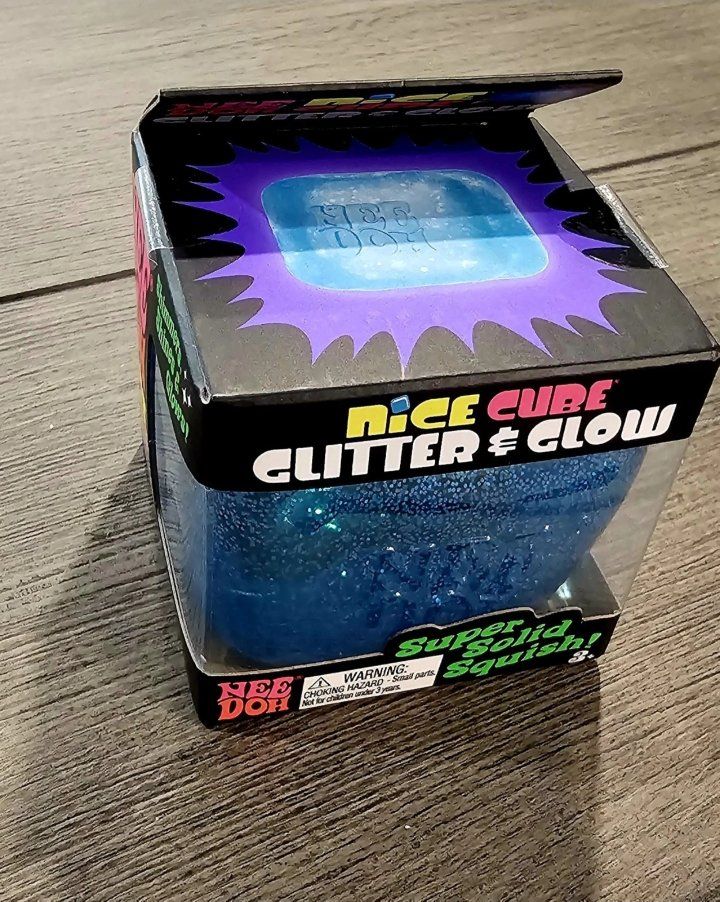 NeeDoh Nice Cube Glitter & Glow Super Solid Squish Fidget Toy (Blue) authentic needoh brand