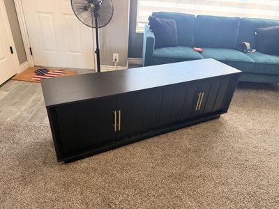 Modern Black TV Stand Media Console with Gold Hardware