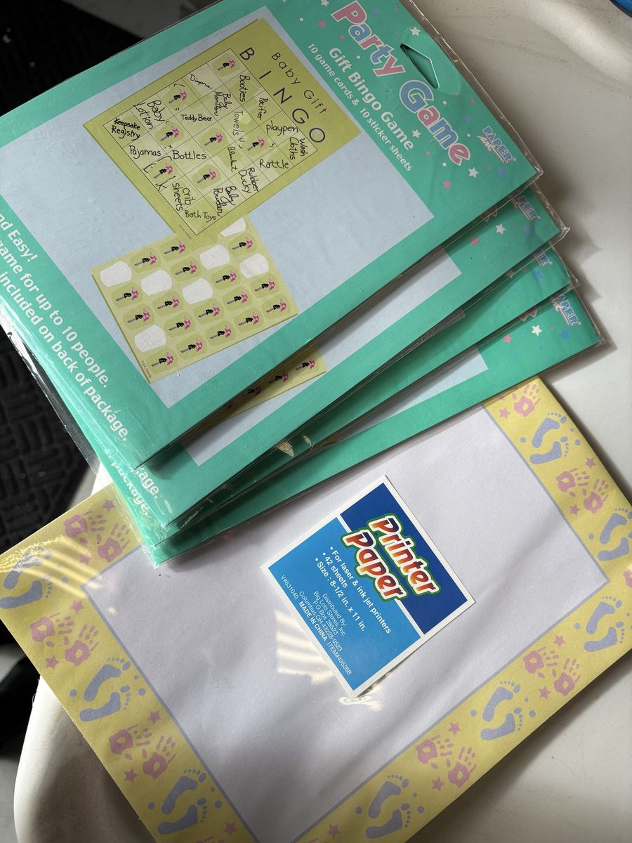 Baby Shower Gift Bingo Game (10 Cards) & Baby-Themed Printer Paper (42 Sheets)