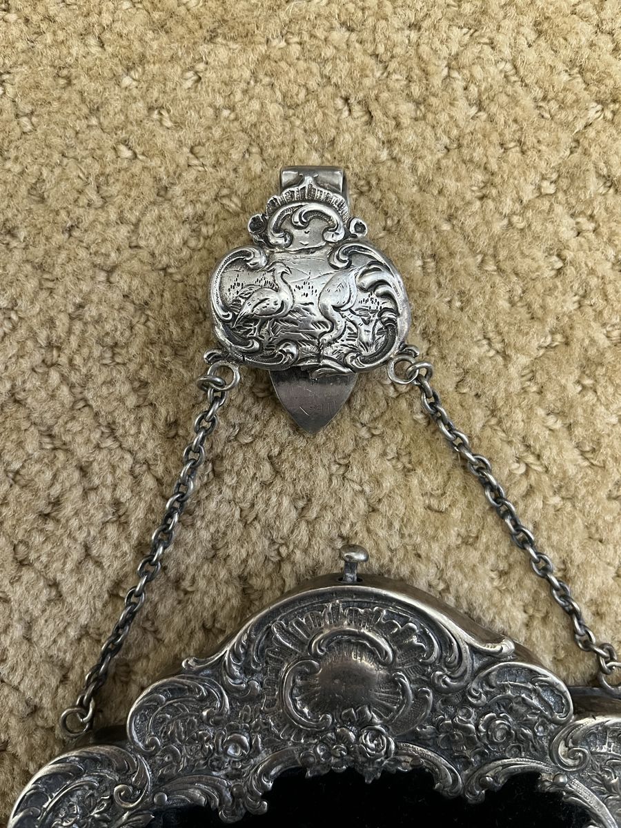 Sterling Silver, Black Velvet Purse/Handbag with Belt Hook-1800's