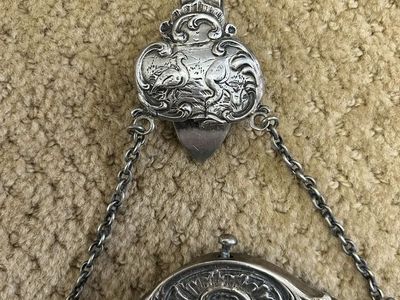 Sterling Silver, Black Velvet Purse/Handbag with Belt Hook-1800's