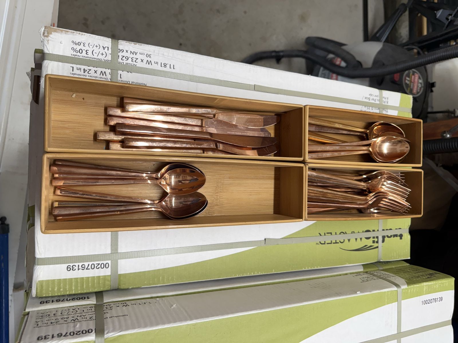 Pottery Barn gold-plated Flatware Silverware Set with Bamboo Organizer Tray