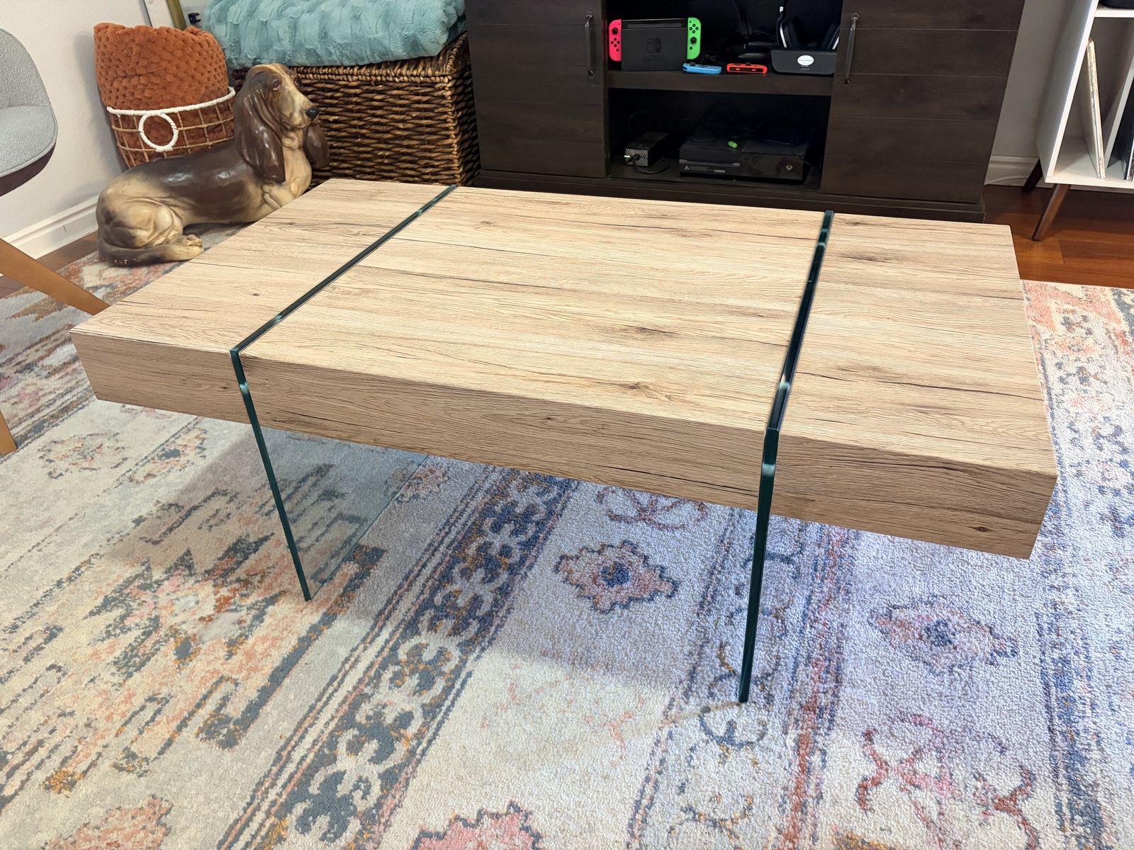 Wood Look Coffee Table With Glass Legs