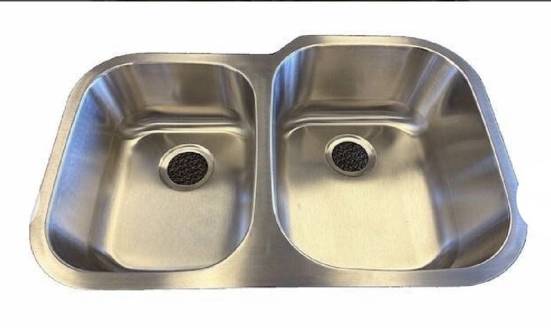 Two New in box 31.5" Stainless Steel 18G Double Bowl Offset Undermount Kitchen Sinks