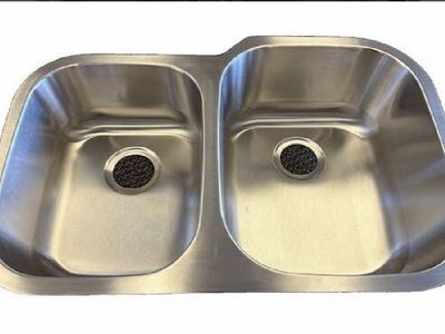 Two New in box 31.5" Stainless Steel 18G Double Bowl Offset Undermount Kitchen Sinks