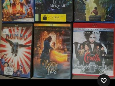 NO CODES Disney Live Action Blu-ray/DVD Movie Lot: Aladdin, Little Mermaid, Jungle Book, Dumbo, Beauty & the Beast, Cruella