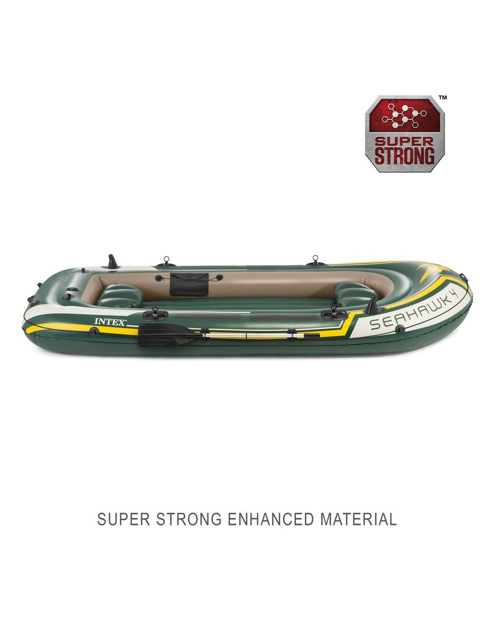 Intex Seahawk 4 Inflatable Boat Set - Fishing/Recreational Dinghy w/ Oars & Pump, Green/Yellow