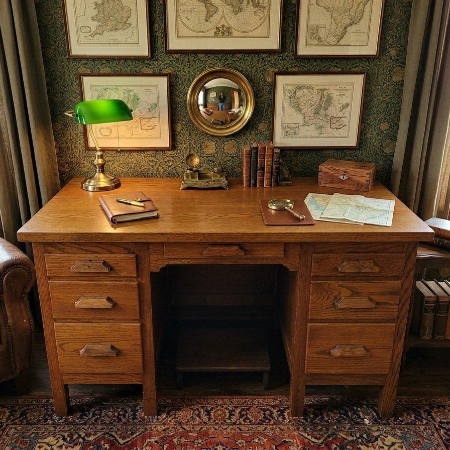 Solid Oak Art Deco Desk