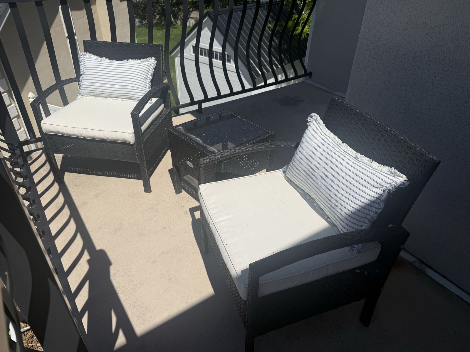 Patio set - 2 chairs and glass top table