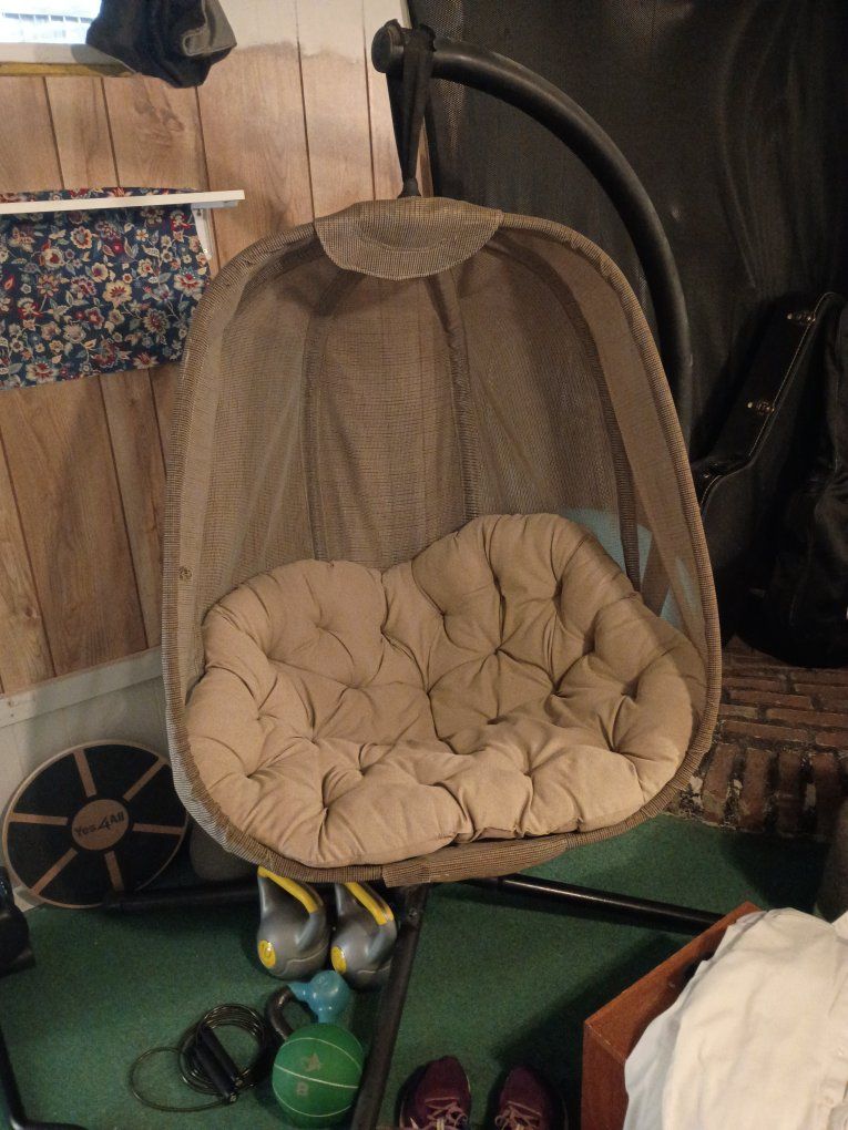 Hanging Egg Chair with Stand - Beige Cushion and Frame
