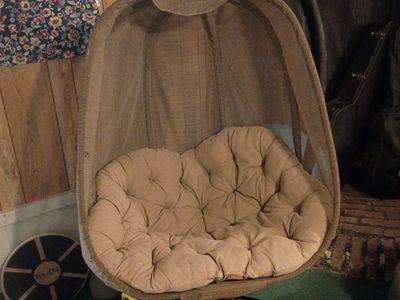 Hanging Egg Chair with Stand - Beige Cushion and Frame