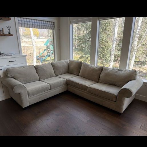 Large Beige Fabric Sectional Couch