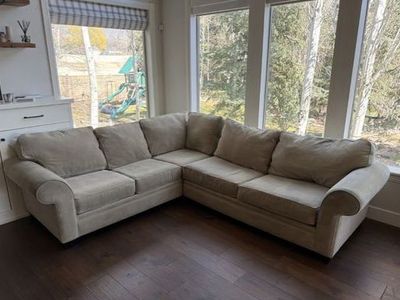 Large Beige Fabric Sectional Couch