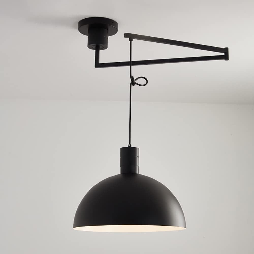 14" Black Swing Arm Industrial Pendant Dome Light Fixture