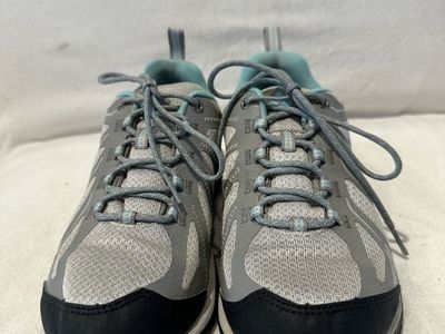 Columbia women’s size 7.5 grey mesh with blue trim, waterproof hiking shoes