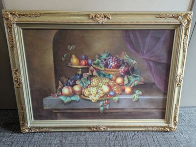 Vintage Still Life Fruit Painting Beautiful Frame