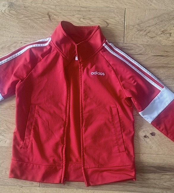 Adidas Kids Track Jacket – Red & White, Size 8 (Youth Small)